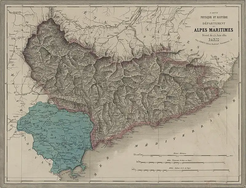 carte vintage des alpes maritimes